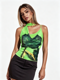 New summer women's tank top with halter neck and sexy print