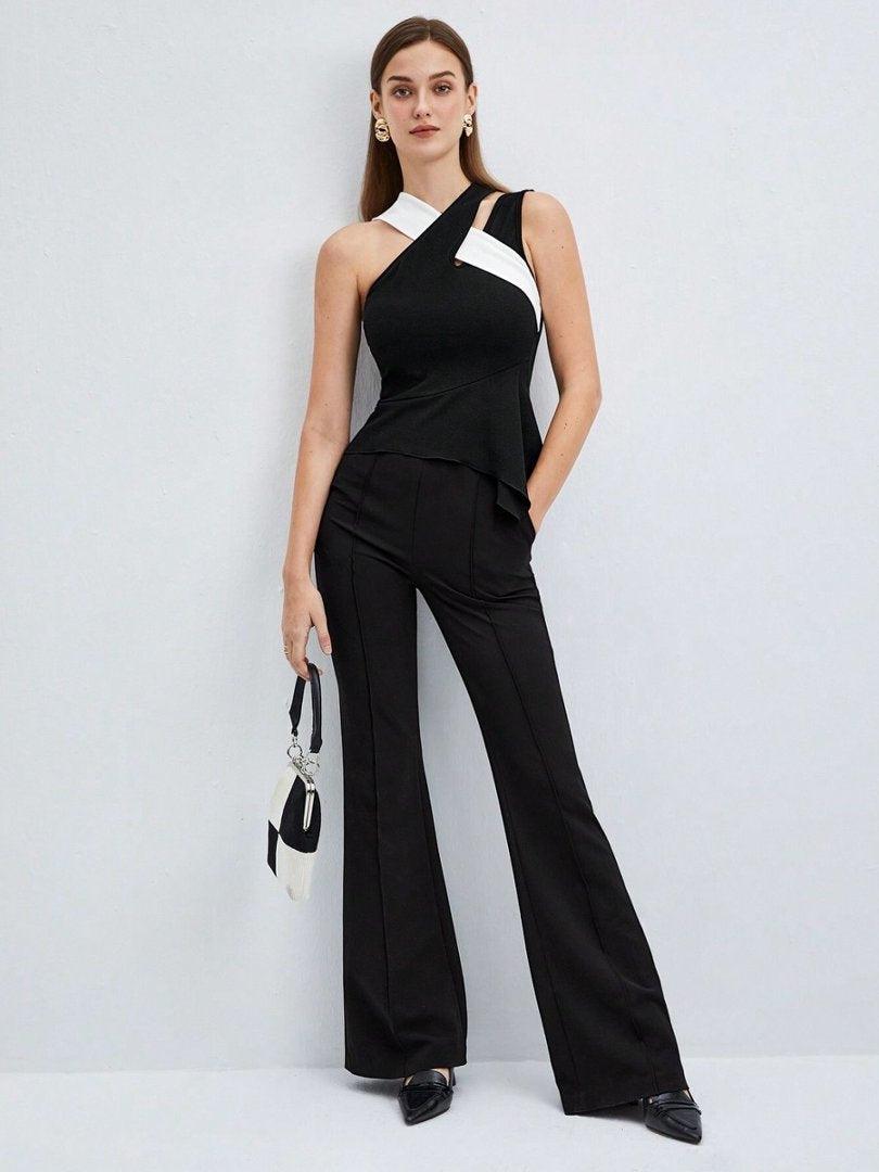 New Spring/Summer Trendy Vest with Color Block Design and Cross-Strap Straps for Women