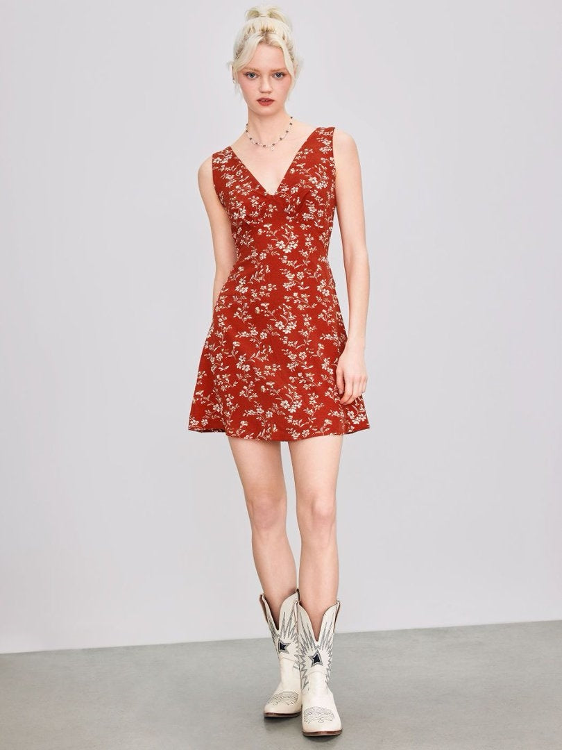2026 Summer New Floral Print V-Neck Dress for Women - Fresh, Elegant, and Stylish
