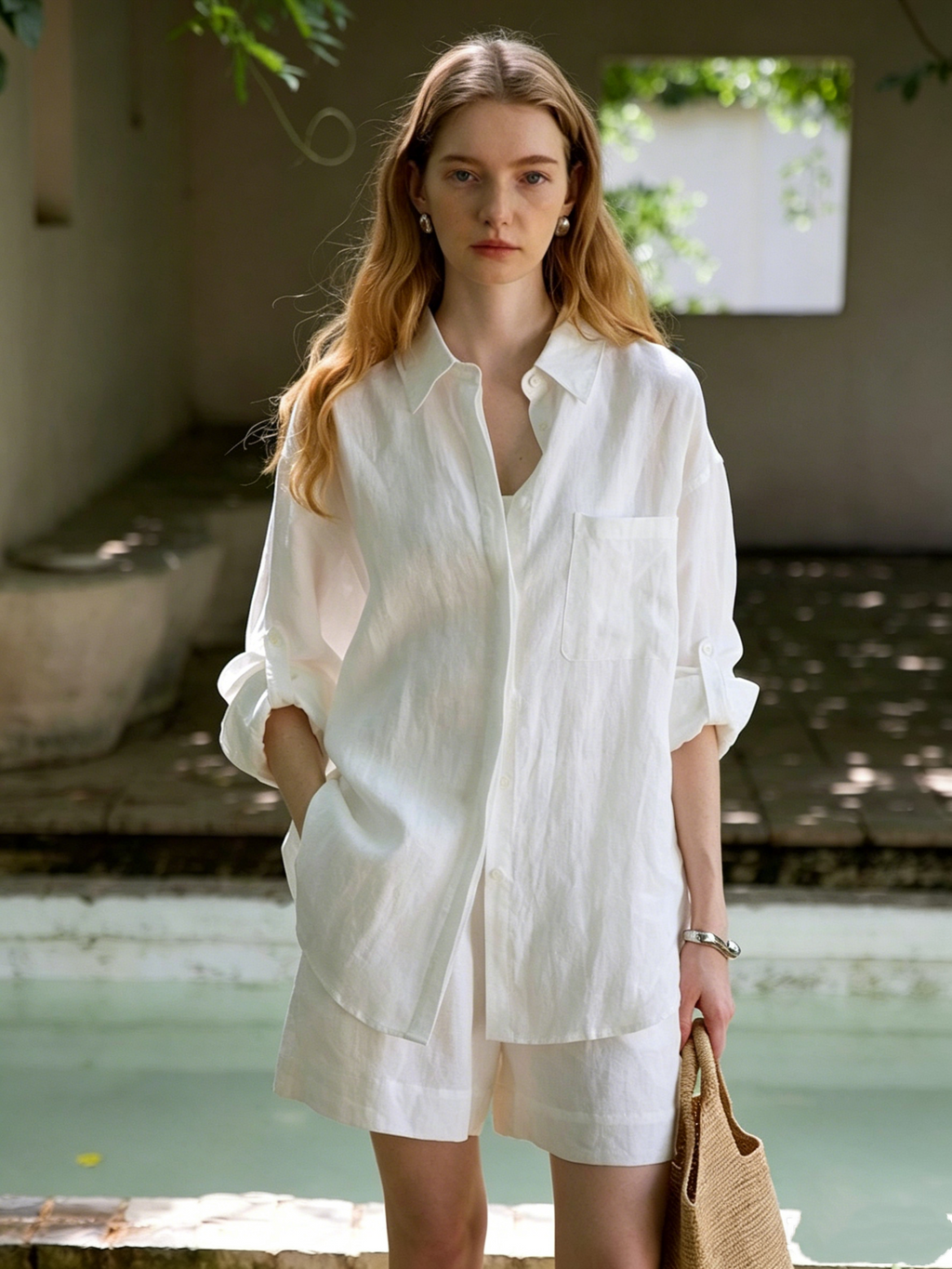 Relaxed and effortlessly chic summer style: linen oversized shirt and shorts set