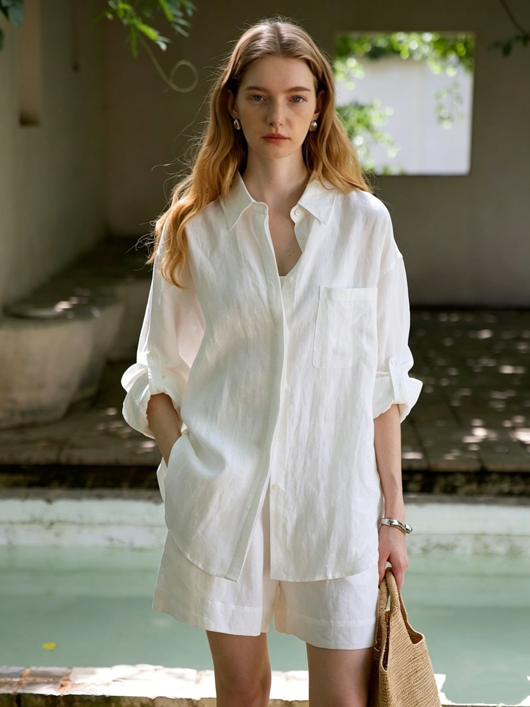 Relaxed and effortlessly chic summer style: linen oversized shirt and shorts set