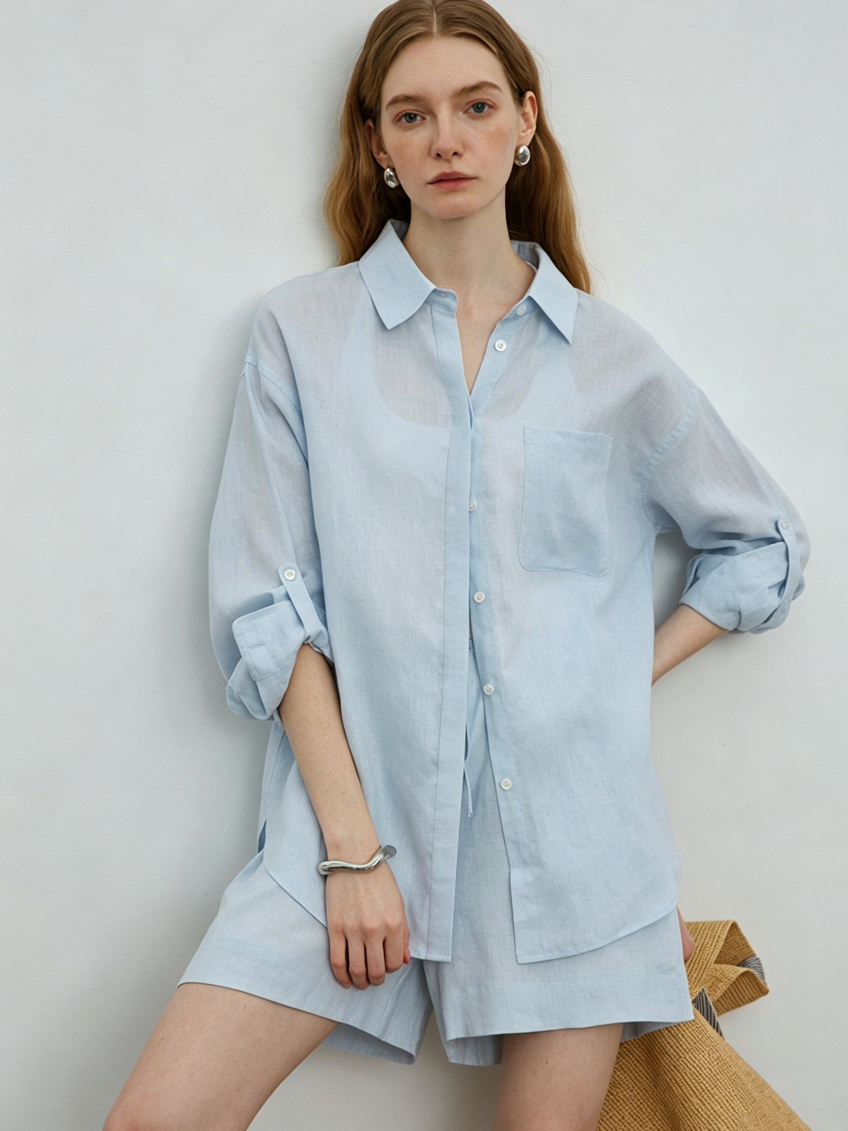 Relaxed and effortlessly chic summer style: linen oversized shirt and shorts set
