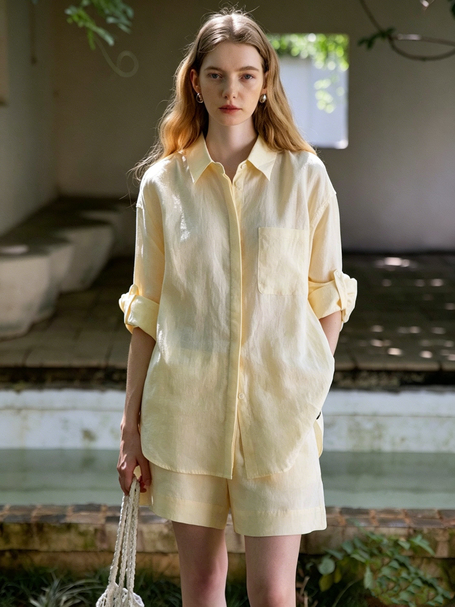 Relaxed and effortlessly chic summer style: linen oversized shirt and shorts set