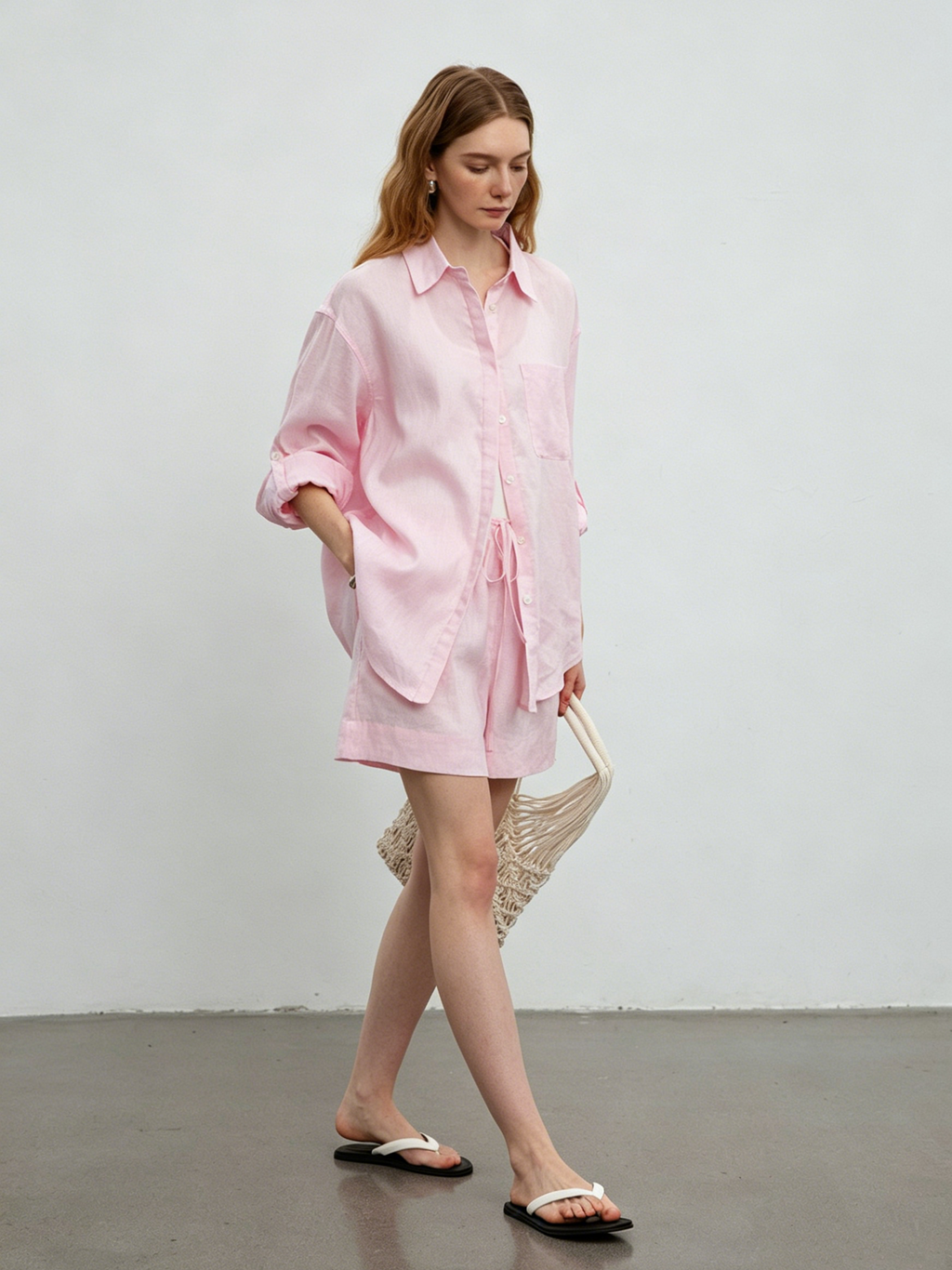 Relaxed and effortlessly chic summer style: linen oversized shirt and shorts set
