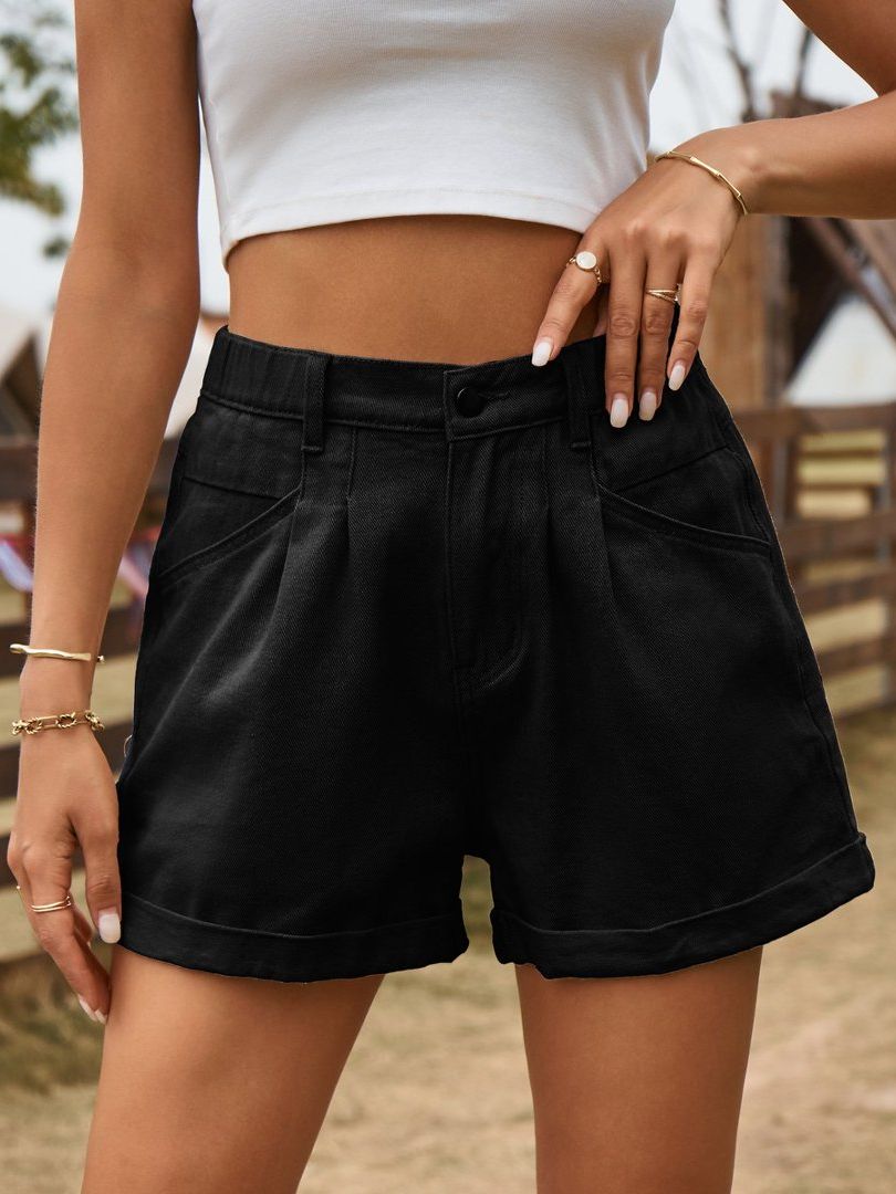 New summer versatile denim shorts with elastic waistband for casual wear