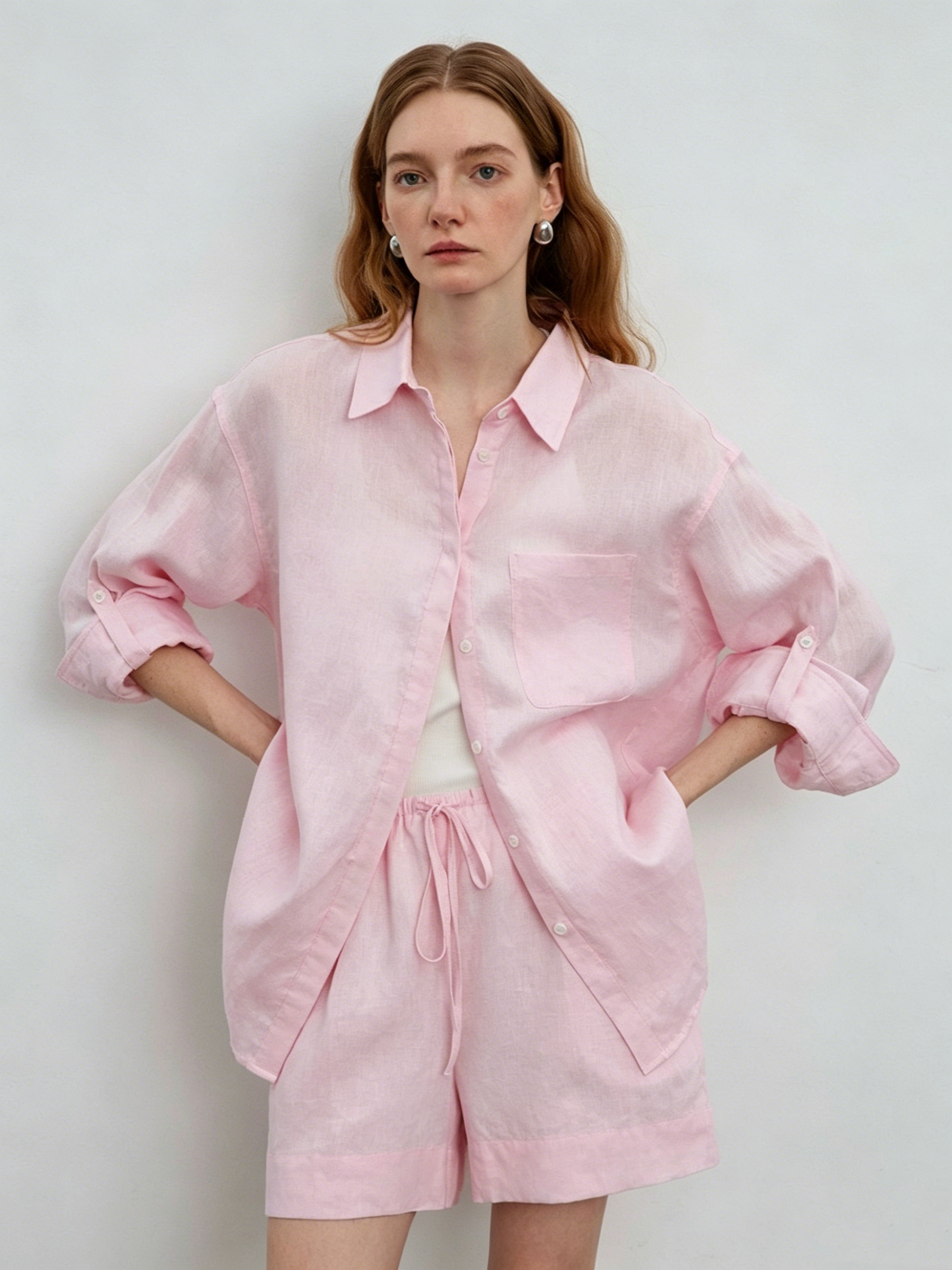 Relaxed and effortlessly chic summer style: linen oversized shirt and shorts set