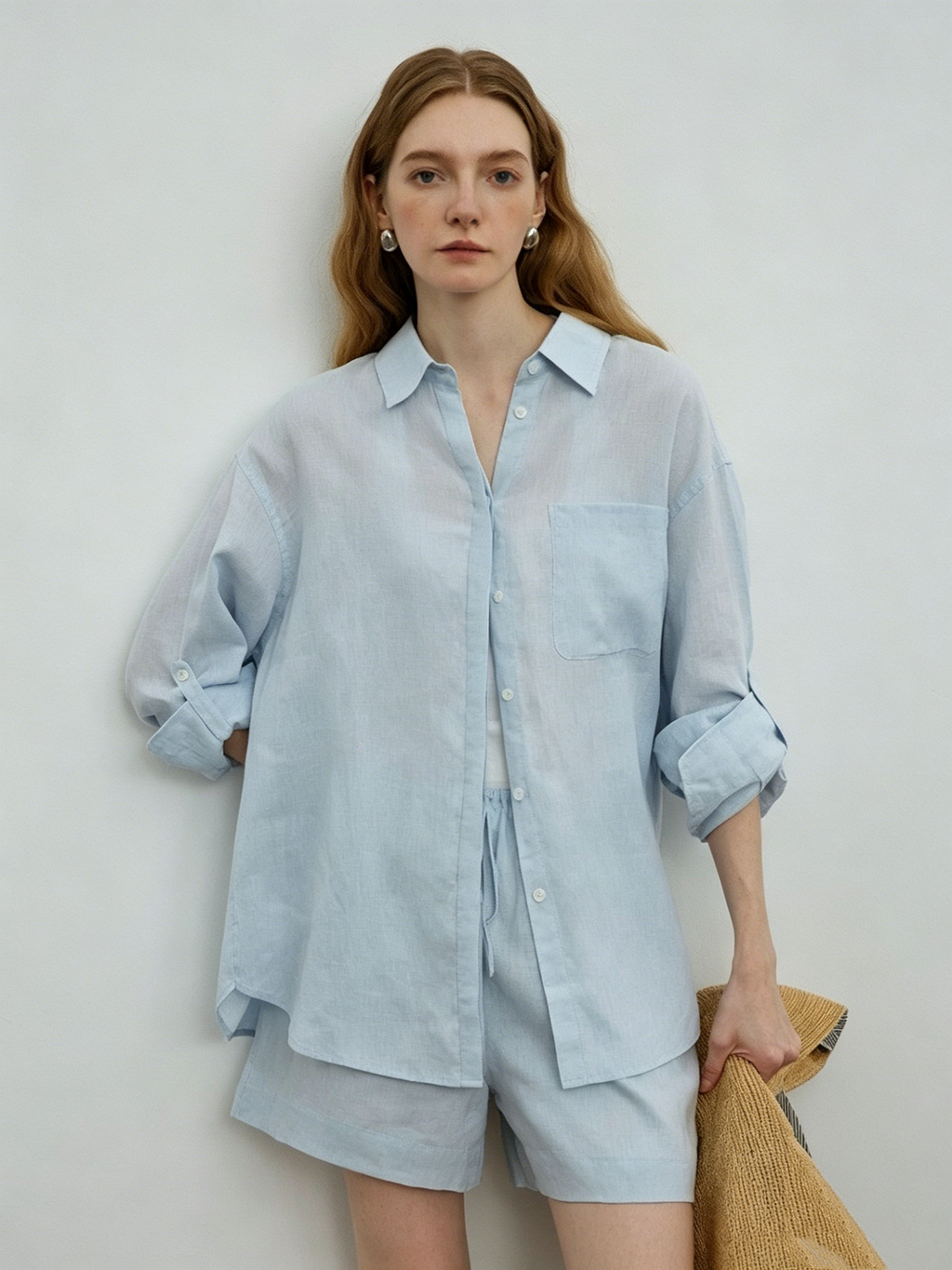 Relaxed and effortlessly chic summer style: linen oversized shirt and shorts set