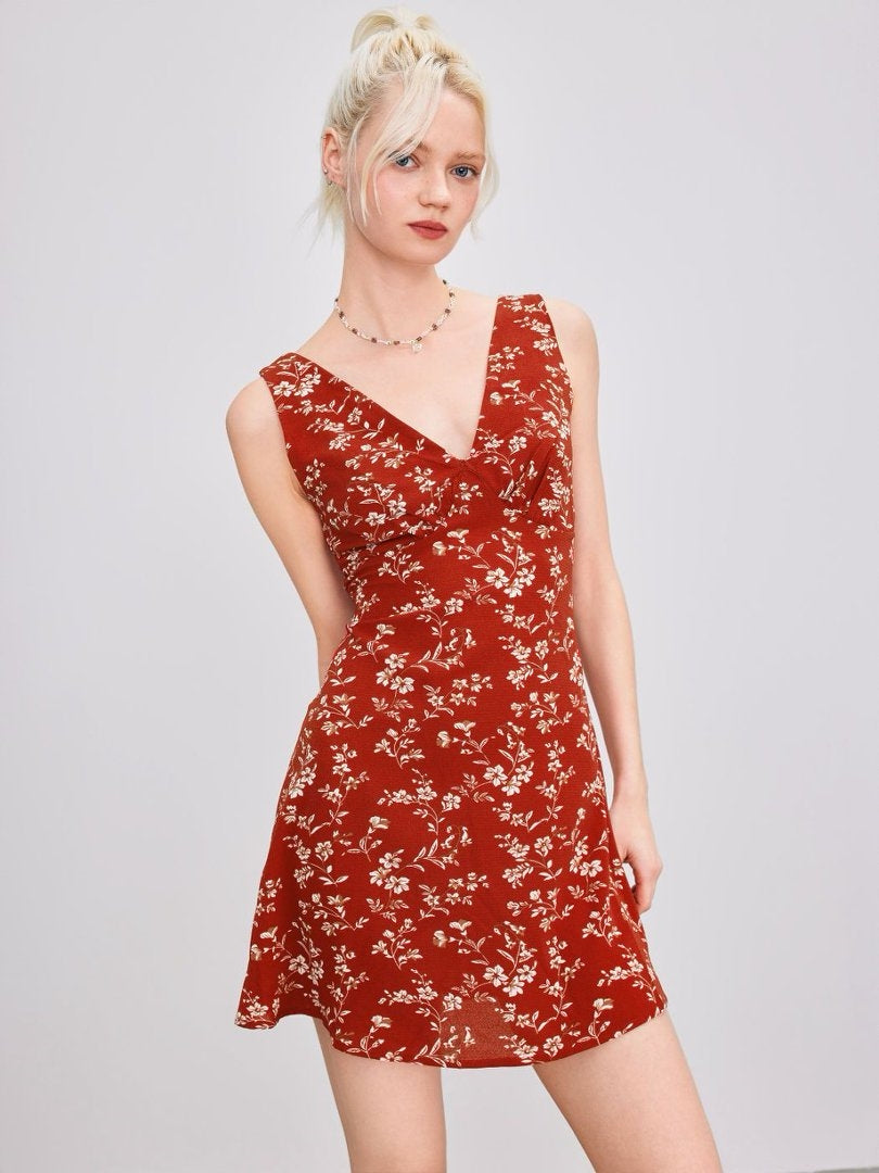2026 Summer New Floral Print V-Neck Dress for Women - Fresh, Elegant, and Stylish