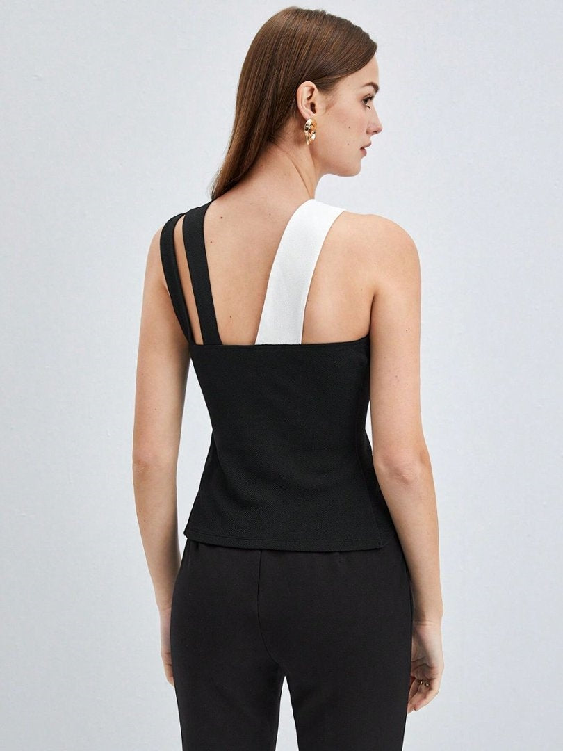 New Spring/Summer Trendy Vest with Color Block Design and Cross-Strap Straps for Women