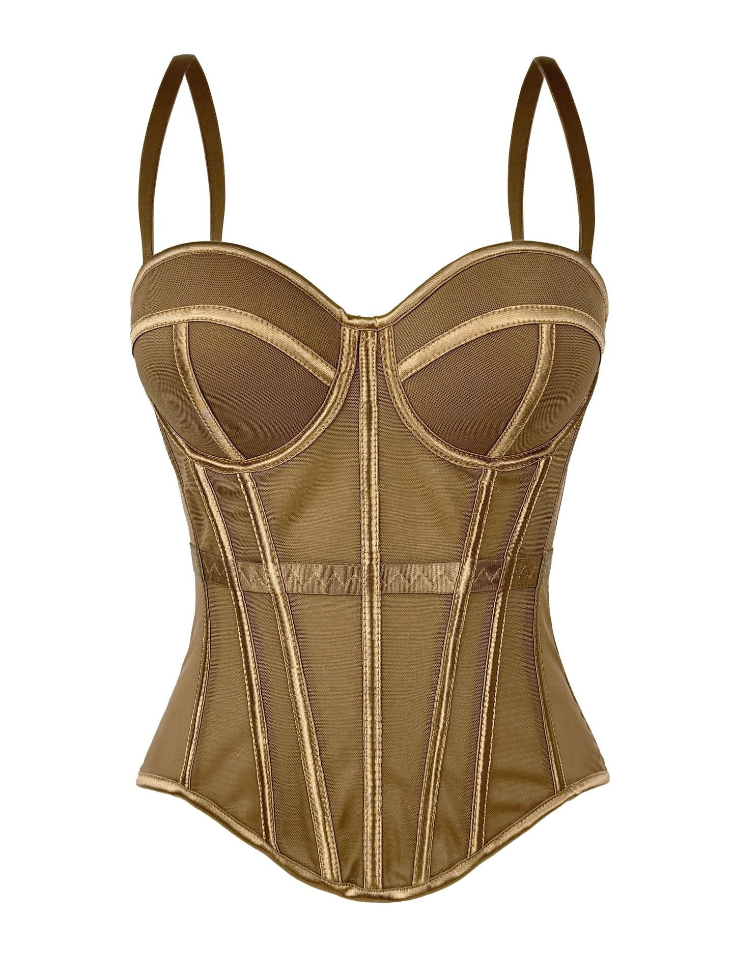 2026 Summer New Solid Color Fashionable Fishbone Shapewear Bra, Slimming Waist-cinching Mesh Camisole with Padded Chest Top