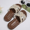 2026 Summer New Style Plus Size Peep Toe Flat Slip-on Pearl Women's Slippers