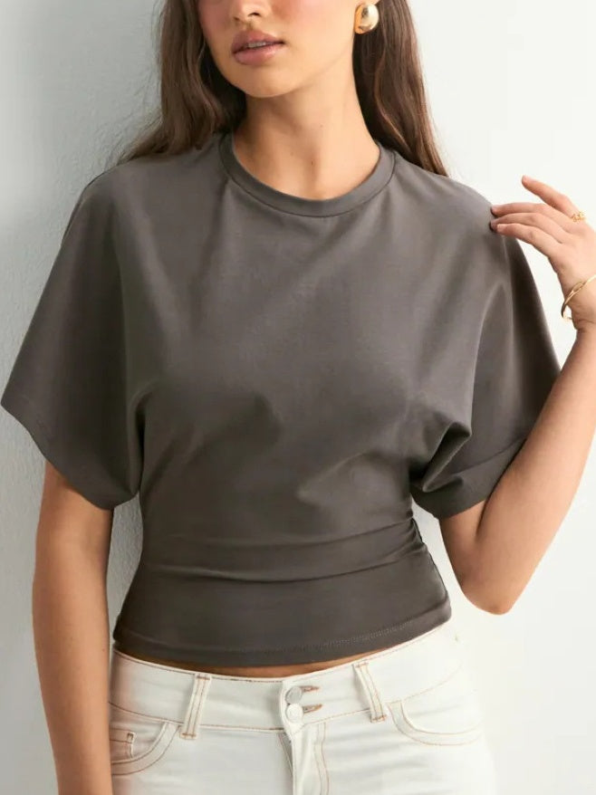 Korean style round neck pullover short-sleeved T-shirt for women, new summer style, simple and versatile solid color loose top