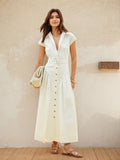 New summer style, collared long dress, single-breasted, slimming and flattering, fashionable and simple, suitable for commuting women