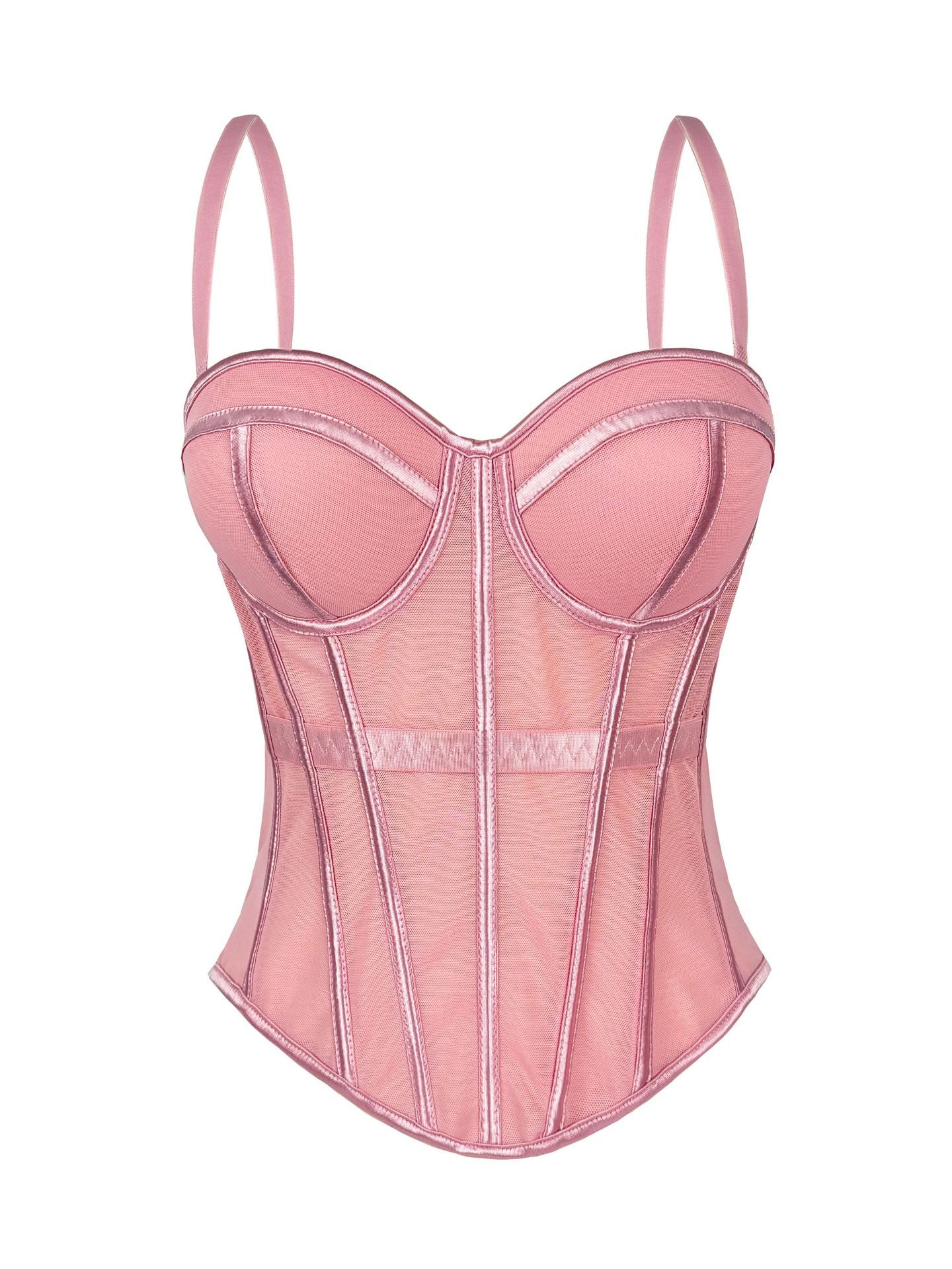 2026 Summer New Solid Color Fashionable Fishbone Shapewear Bra, Slimming Waist-cinching Mesh Camisole with Padded Chest Top
