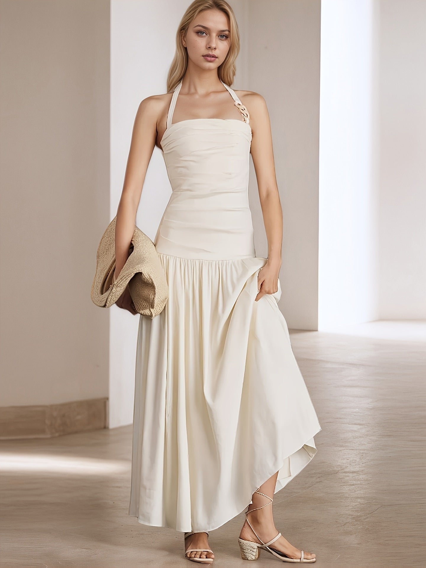 2026 Summer New Fashionable and Elegant Wide-Strap Halter Neck Sleeveless Backless Long Dress