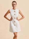 2026 Summer New Fashion Sleeveless Round Neck Button-Up Solid Color Short Dress