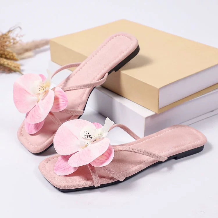 New summer bohemian square-toe sandals, flat, floral, lightweight, strappy beach sandals for women