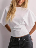 Korean style round neck pullover short-sleeved T-shirt for women, new summer style, simple and versatile solid color loose top