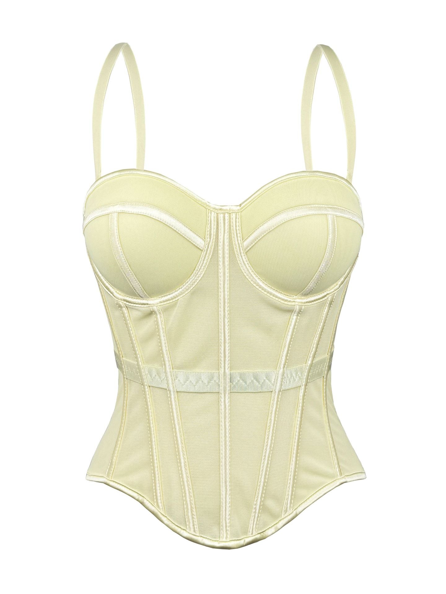 2026 Summer New Solid Color Fashionable Fishbone Shapewear Bra, Slimming Waist-cinching Mesh Camisole with Padded Chest Top