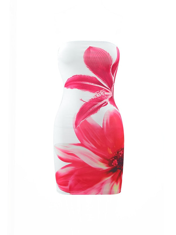 Summer sexy women's strapless floral print slim-fit bodycon short dress