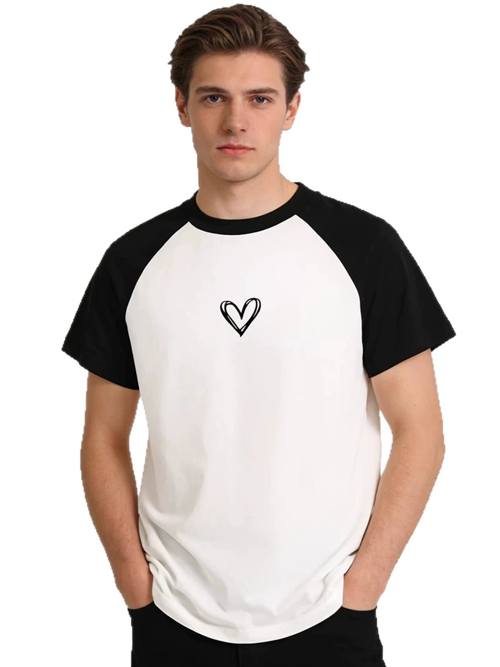 New summer style heart print fashionable casual couple short-sleeved T-shirt for women