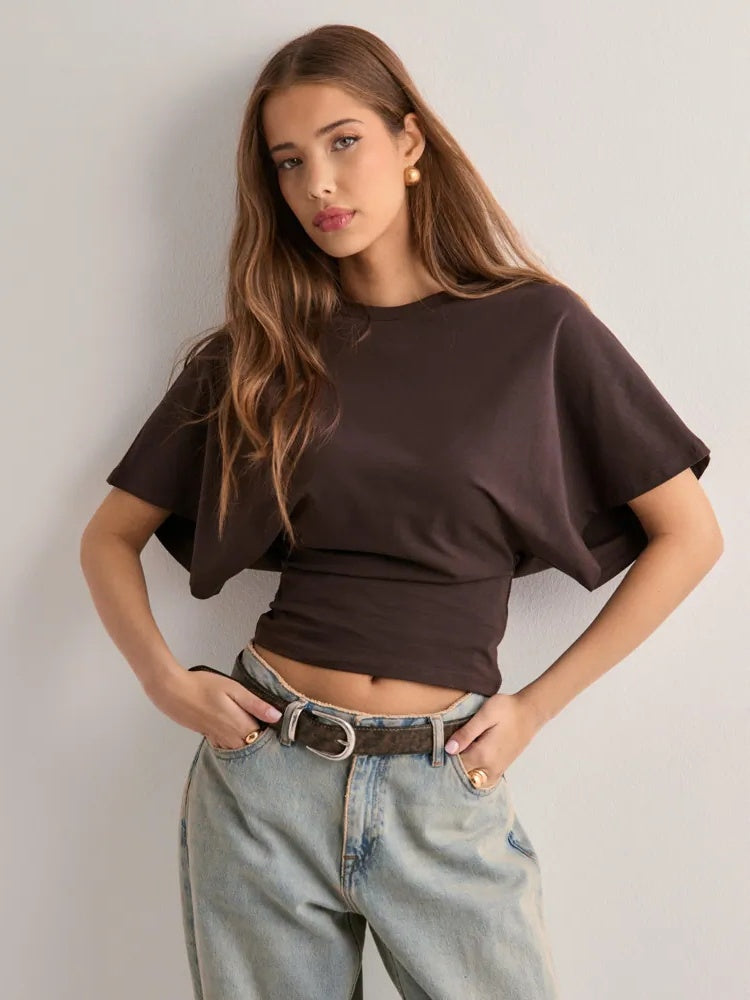 Korean style round neck pullover short-sleeved T-shirt for women, new summer style, simple and versatile solid color loose top