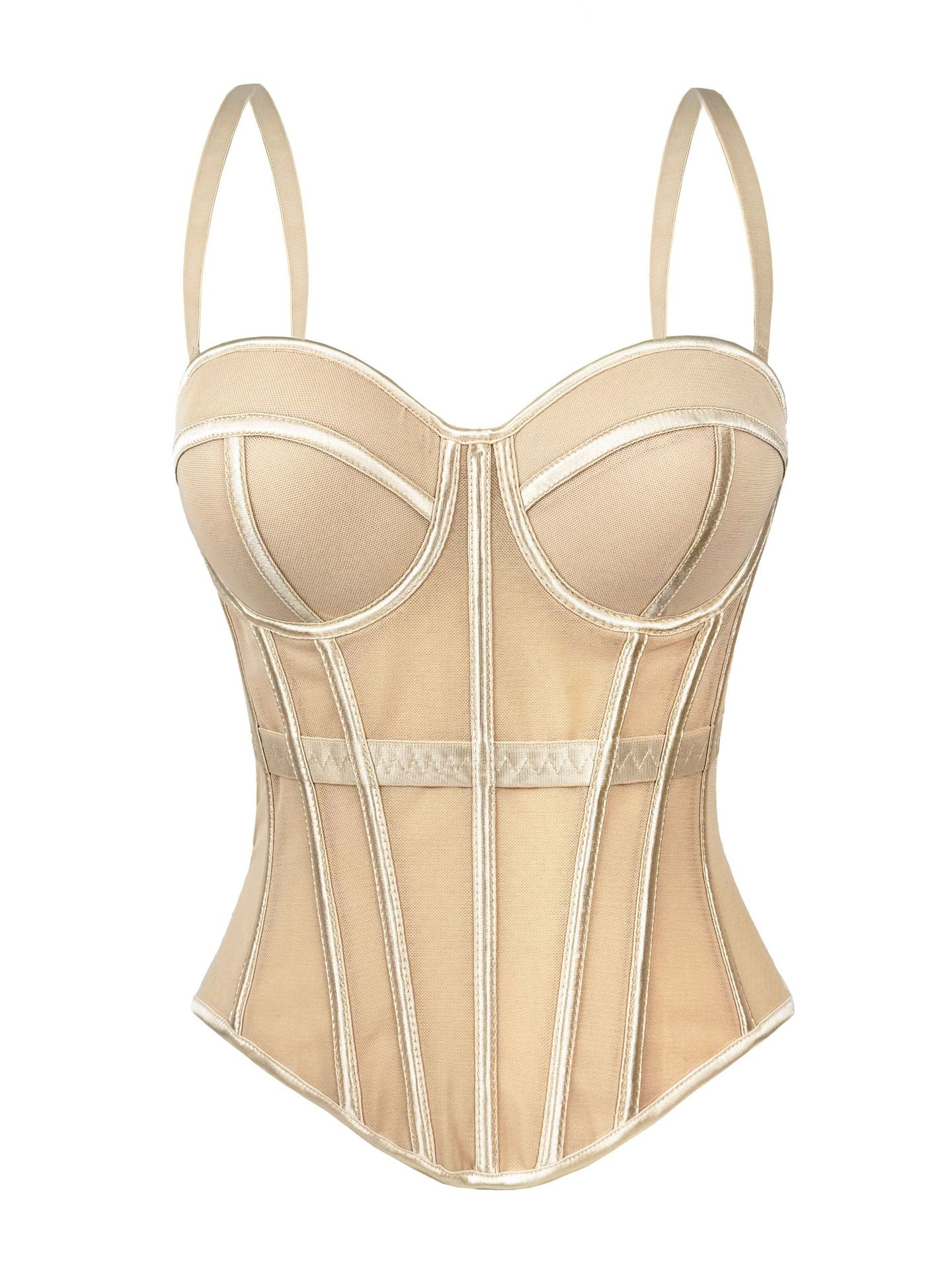 2026 Summer New Solid Color Fashionable Fishbone Shapewear Bra, Slimming Waist-cinching Mesh Camisole with Padded Chest Top