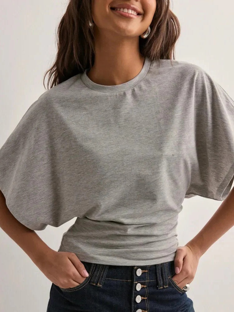 Korean style round neck pullover short-sleeved T-shirt for women, new summer style, simple and versatile solid color loose top