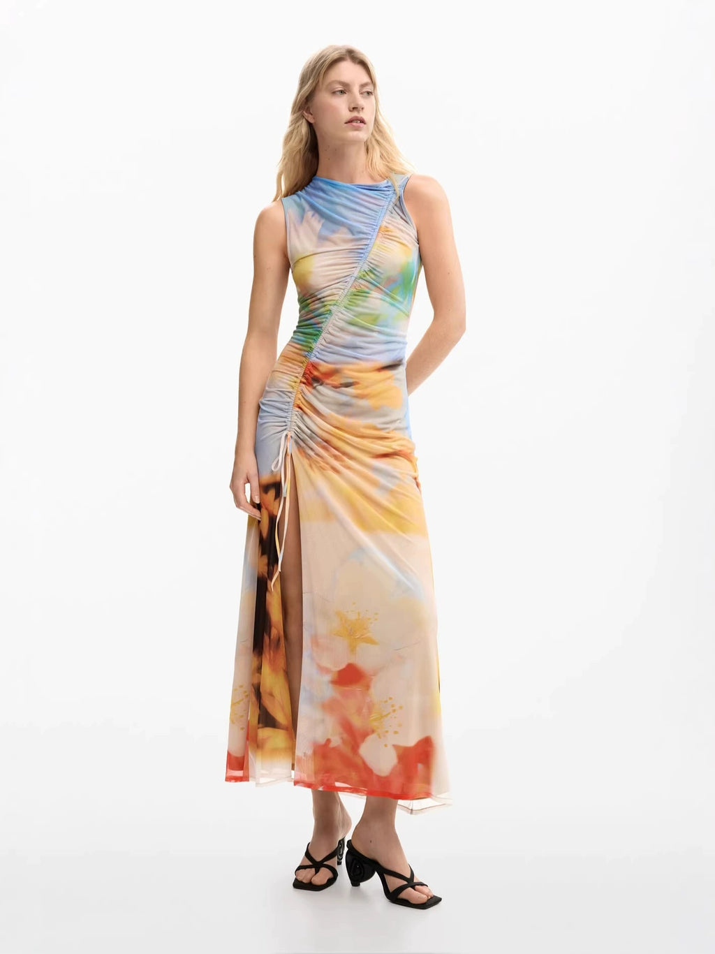 Summer Fashion Sexy Hot Girl Niche Ruffled Side Slit Long Dopamine Dress for Women