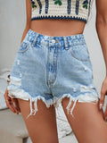 Summer Casual Destroyed Tassel Fringe Denim Short High Rise Loose Fit Cutoff Jeans
