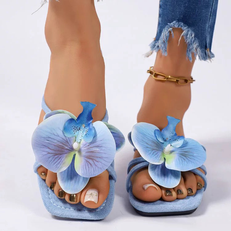 New summer bohemian square-toe sandals, flat, floral, lightweight, strappy beach sandals for women