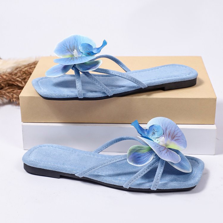 New summer bohemian square-toe sandals, flat, floral, lightweight, strappy beach sandals for women