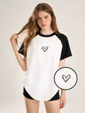 New summer style heart print fashionable casual couple short-sleeved T-shirt for women
