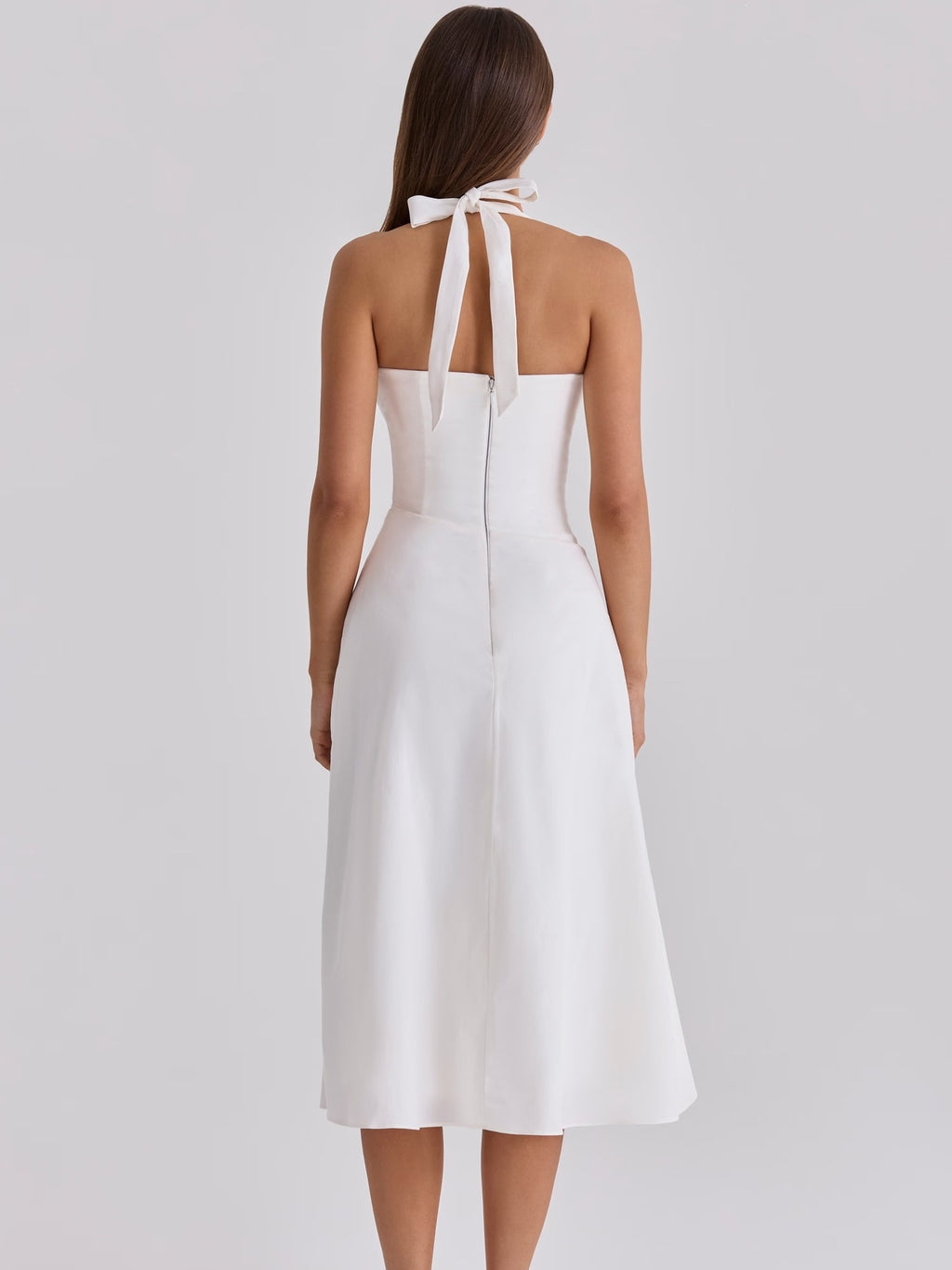 2026 Spring/Summer Square Neck Backless Mid-Length Slimming and Mature Style Halter Neck Waist Pleated Dress for Women
