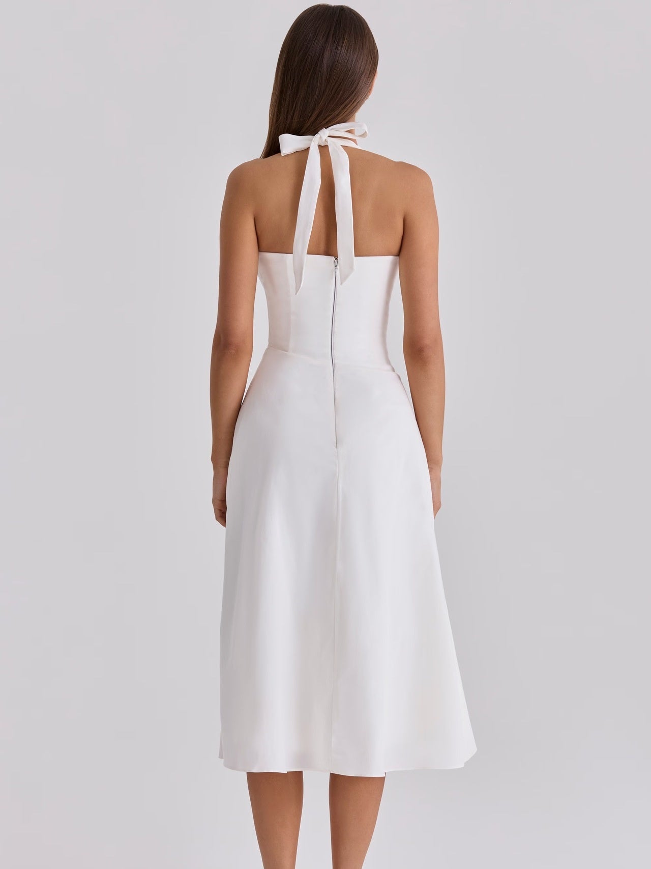 2026 Spring/Summer Square Neck Backless Mid-Length Slimming and Mature Style Halter Neck Waist Pleated Dress for Women