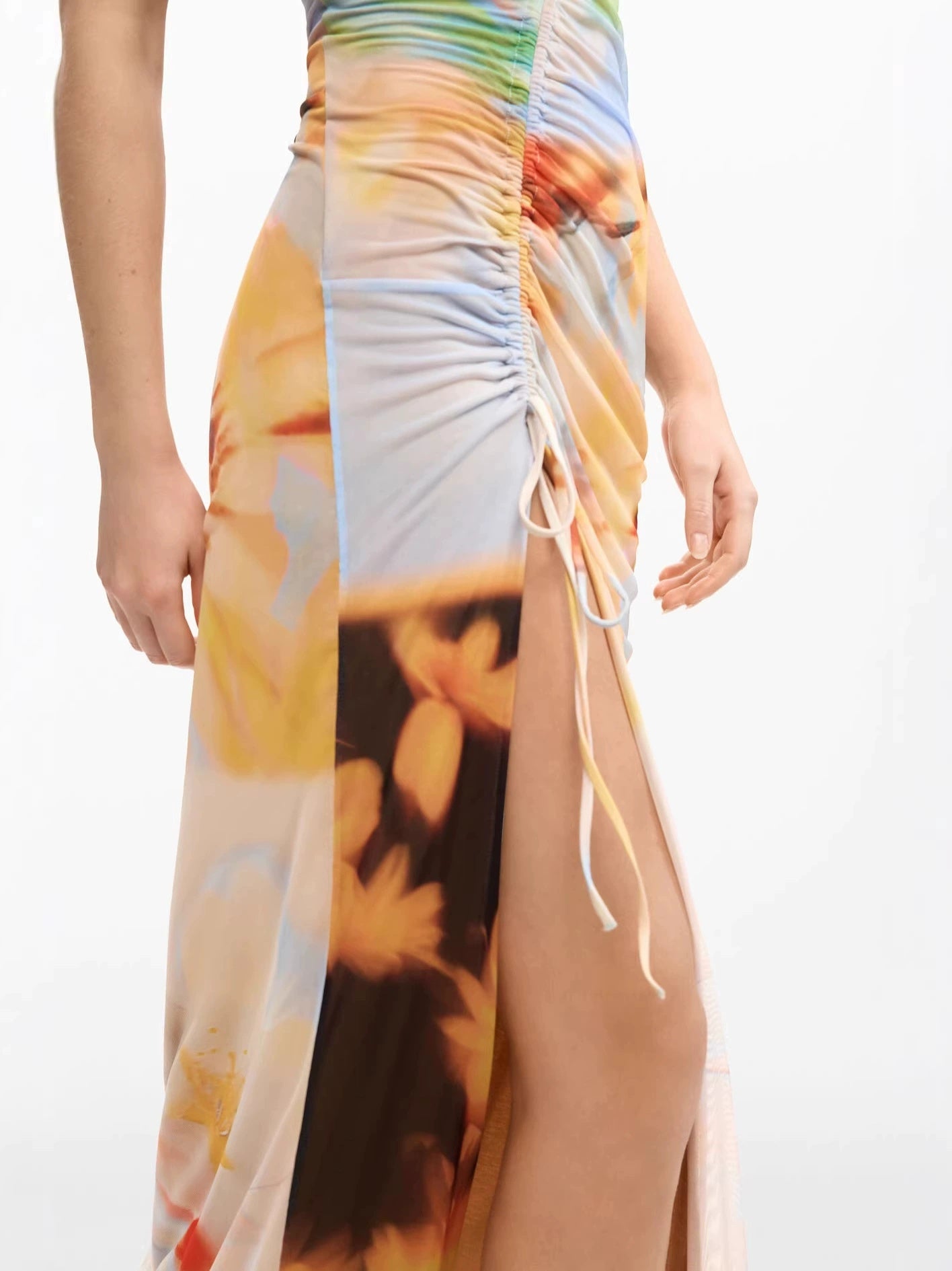 Summer Fashion Sexy Hot Girl Niche Ruffled Side Slit Long Dopamine Dress for Women