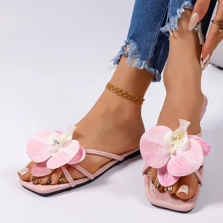 New summer bohemian square-toe sandals, flat, floral, lightweight, strappy beach sandals for women