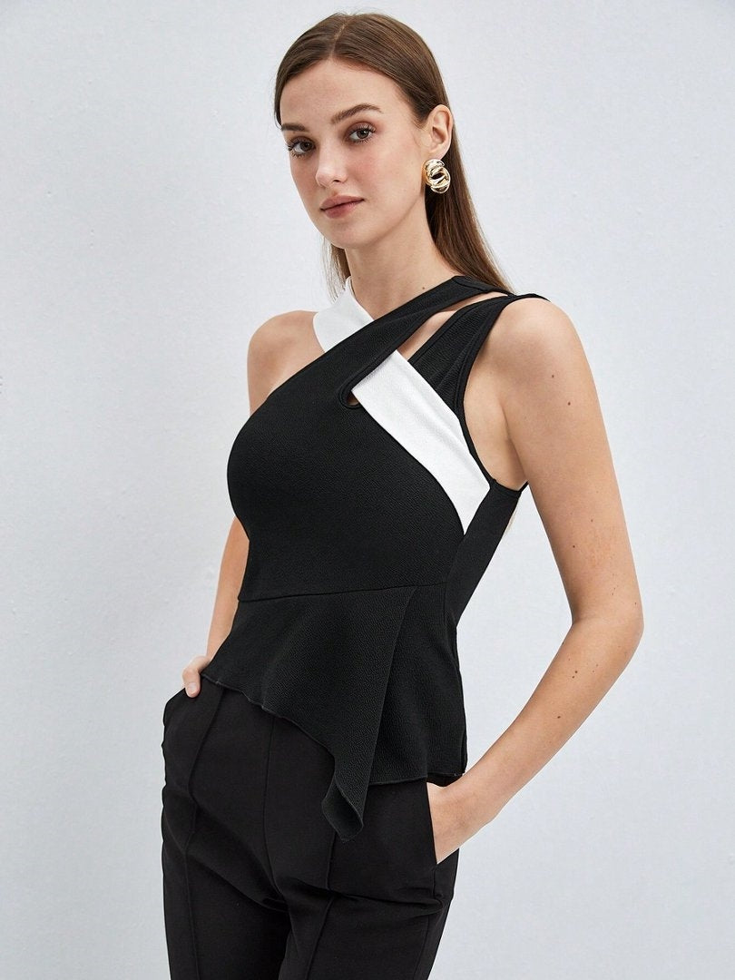 New Spring/Summer Trendy Vest with Color Block Design and Cross-Strap Straps for Women