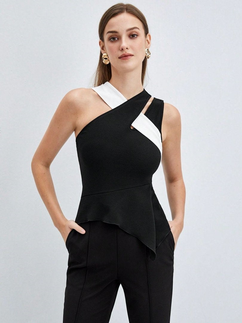 New Spring/Summer Trendy Vest with Color Block Design and Cross-Strap Straps for Women